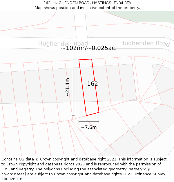 162, HUGHENDEN ROAD, HASTINGS, TN34 3TA: Plot and title map