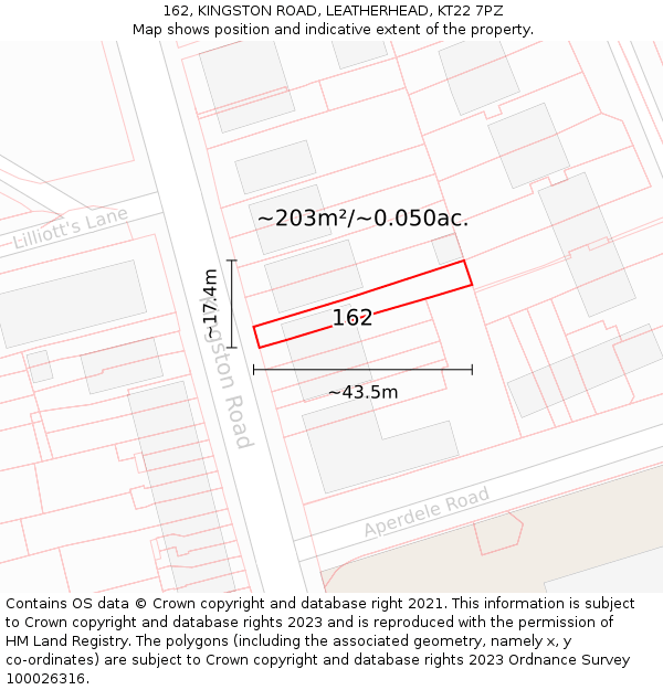 162, KINGSTON ROAD, LEATHERHEAD, KT22 7PZ: Plot and title map