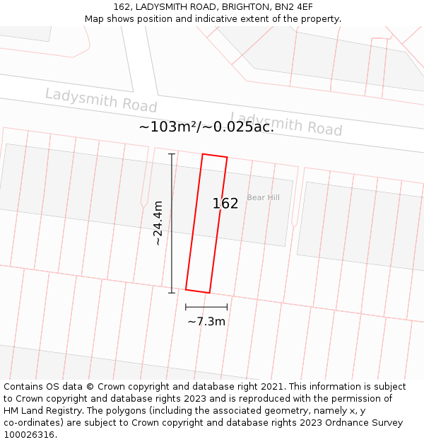 162, LADYSMITH ROAD, BRIGHTON, BN2 4EF: Plot and title map