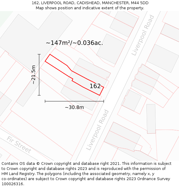 162, LIVERPOOL ROAD, CADISHEAD, MANCHESTER, M44 5DD: Plot and title map