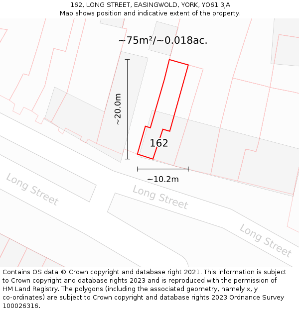 162, LONG STREET, EASINGWOLD, YORK, YO61 3JA: Plot and title map