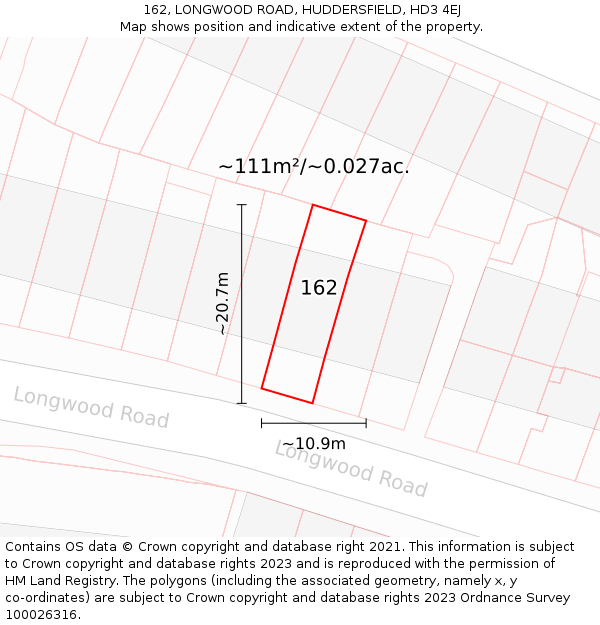 162, LONGWOOD ROAD, HUDDERSFIELD, HD3 4EJ: Plot and title map
