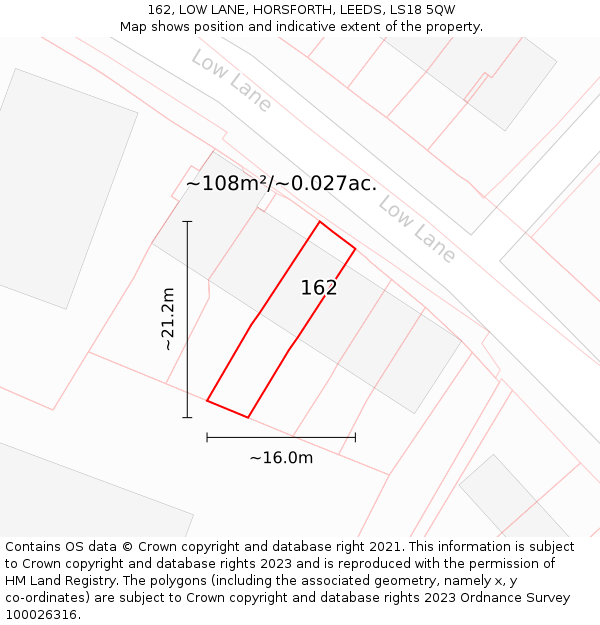 162, LOW LANE, HORSFORTH, LEEDS, LS18 5QW: Plot and title map