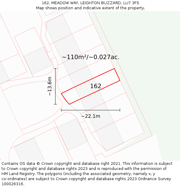 162, MEADOW WAY, LEIGHTON BUZZARD, LU7 3FS: Plot and title map