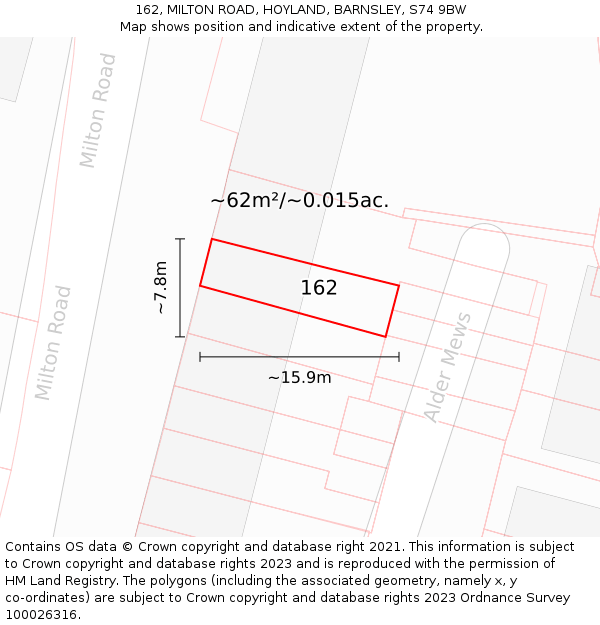 162, MILTON ROAD, HOYLAND, BARNSLEY, S74 9BW: Plot and title map