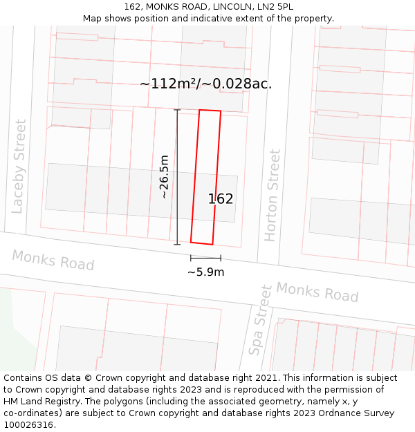 162, MONKS ROAD, LINCOLN, LN2 5PL: Plot and title map