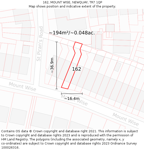 162, MOUNT WISE, NEWQUAY, TR7 1QP: Plot and title map