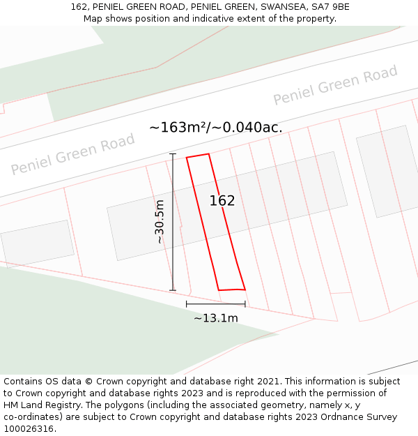 162, PENIEL GREEN ROAD, PENIEL GREEN, SWANSEA, SA7 9BE: Plot and title map