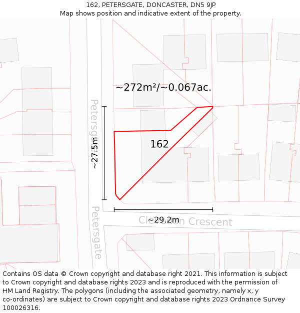 162, PETERSGATE, DONCASTER, DN5 9JP: Plot and title map