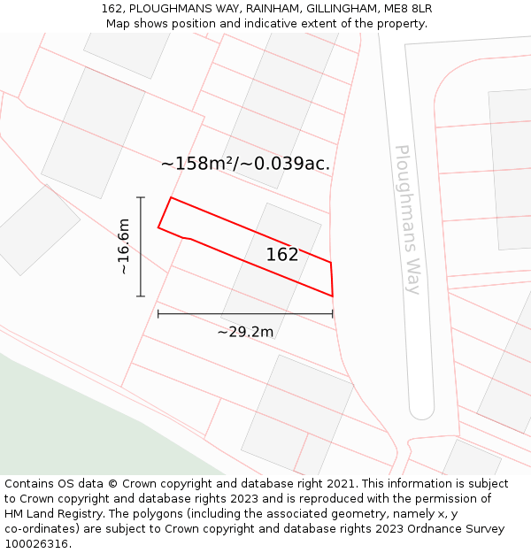 162, PLOUGHMANS WAY, RAINHAM, GILLINGHAM, ME8 8LR: Plot and title map