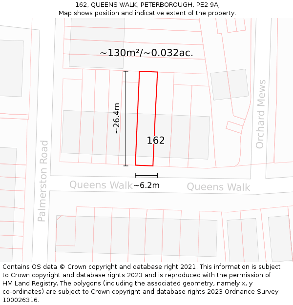 162, QUEENS WALK, PETERBOROUGH, PE2 9AJ: Plot and title map