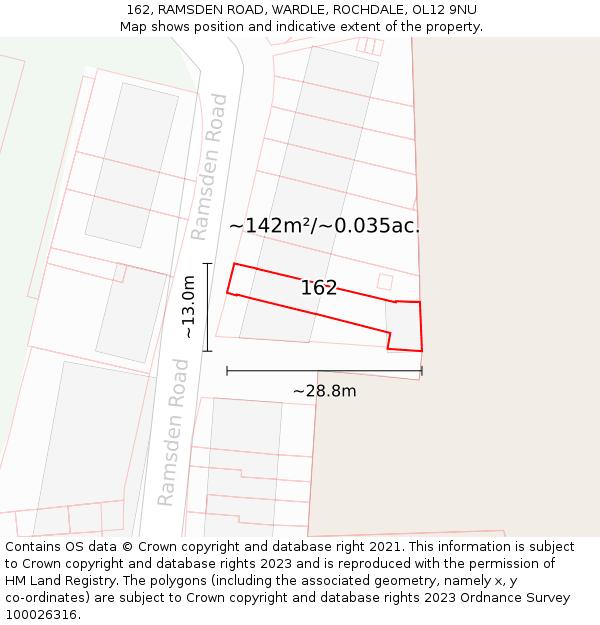 162, RAMSDEN ROAD, WARDLE, ROCHDALE, OL12 9NU: Plot and title map
