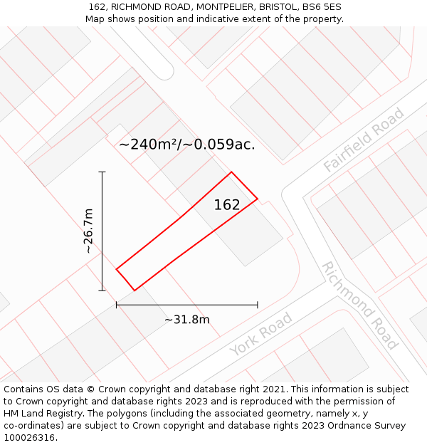 162, RICHMOND ROAD, MONTPELIER, BRISTOL, BS6 5ES: Plot and title map