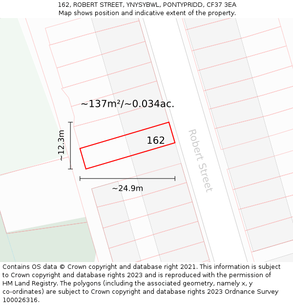 162, ROBERT STREET, YNYSYBWL, PONTYPRIDD, CF37 3EA: Plot and title map