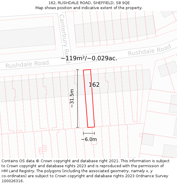 162, RUSHDALE ROAD, SHEFFIELD, S8 9QE: Plot and title map