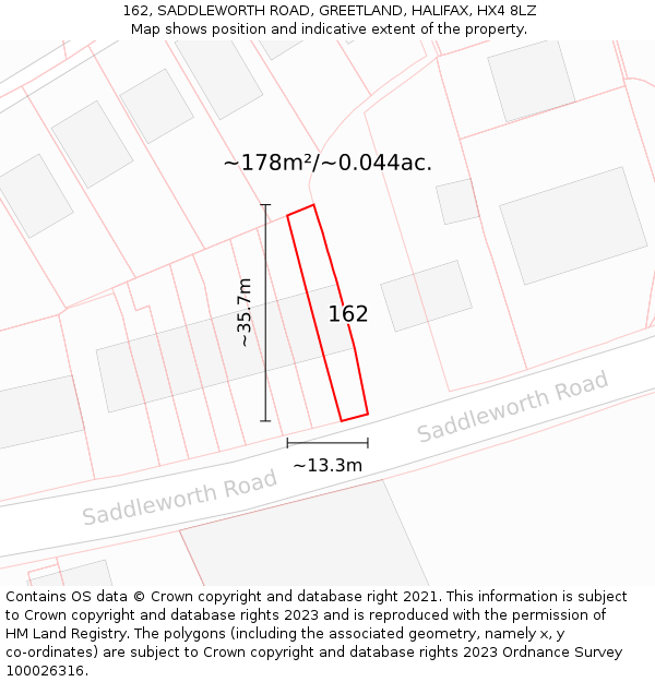 162, SADDLEWORTH ROAD, GREETLAND, HALIFAX, HX4 8LZ: Plot and title map