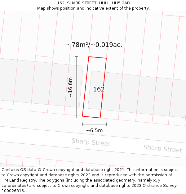 162, SHARP STREET, HULL, HU5 2AD: Plot and title map