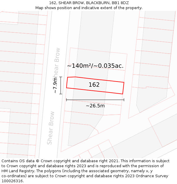 162, SHEAR BROW, BLACKBURN, BB1 8DZ: Plot and title map