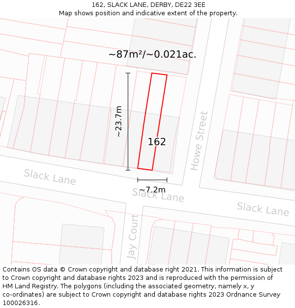 162, SLACK LANE, DERBY, DE22 3EE: Plot and title map