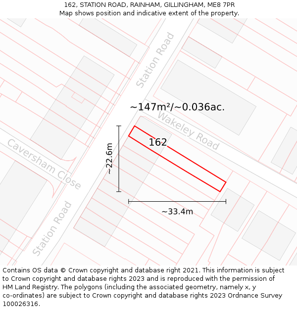 162, STATION ROAD, RAINHAM, GILLINGHAM, ME8 7PR: Plot and title map