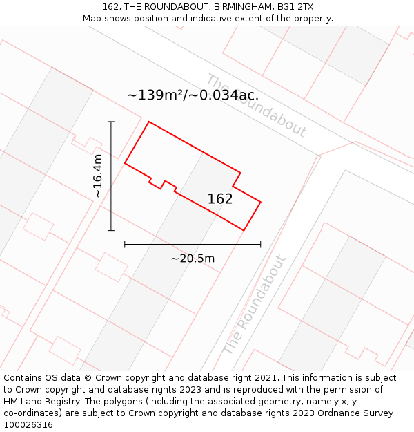 162, THE ROUNDABOUT, BIRMINGHAM, B31 2TX: Plot and title map