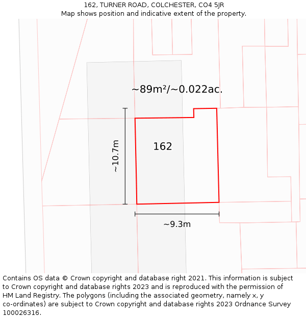 162, TURNER ROAD, COLCHESTER, CO4 5JR: Plot and title map