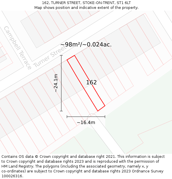 162, TURNER STREET, STOKE-ON-TRENT, ST1 6LT: Plot and title map