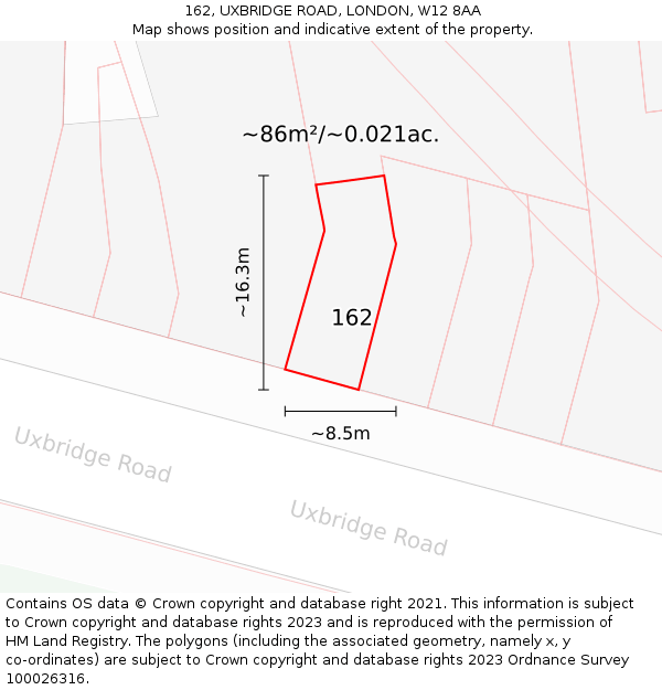 162, UXBRIDGE ROAD, LONDON, W12 8AA: Plot and title map