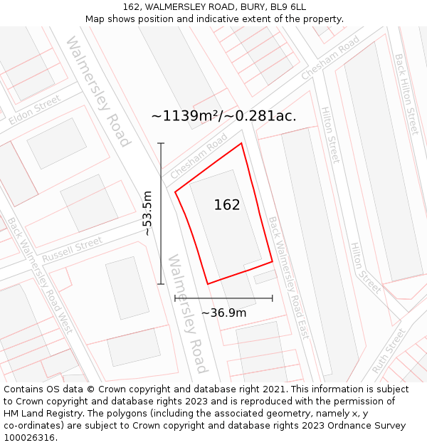 162, WALMERSLEY ROAD, BURY, BL9 6LL: Plot and title map