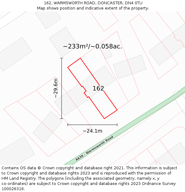 162, WARMSWORTH ROAD, DONCASTER, DN4 0TU: Plot and title map