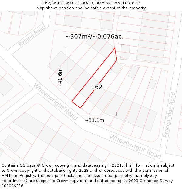 162, WHEELWRIGHT ROAD, BIRMINGHAM, B24 8HB: Plot and title map