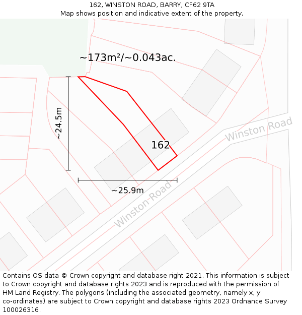 162, WINSTON ROAD, BARRY, CF62 9TA: Plot and title map