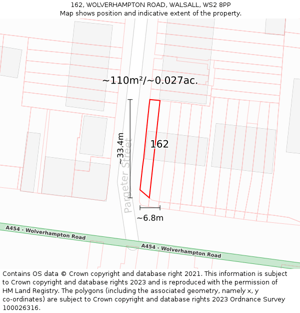 162, WOLVERHAMPTON ROAD, WALSALL, WS2 8PP: Plot and title map