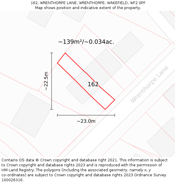 162, WRENTHORPE LANE, WRENTHORPE, WAKEFIELD, WF2 0PF: Plot and title map