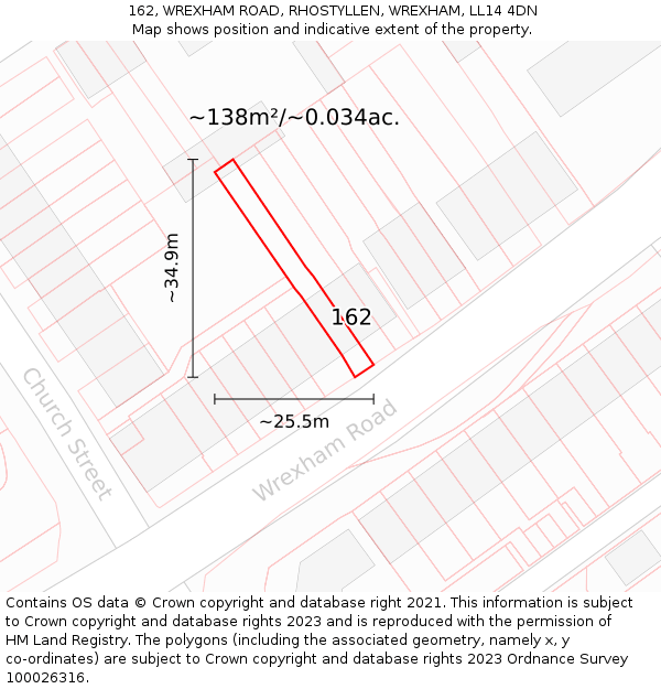 162, WREXHAM ROAD, RHOSTYLLEN, WREXHAM, LL14 4DN: Plot and title map