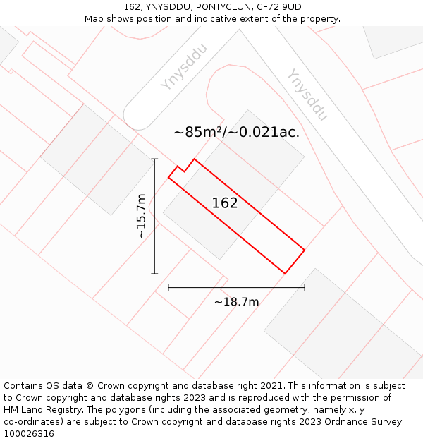 162, YNYSDDU, PONTYCLUN, CF72 9UD: Plot and title map