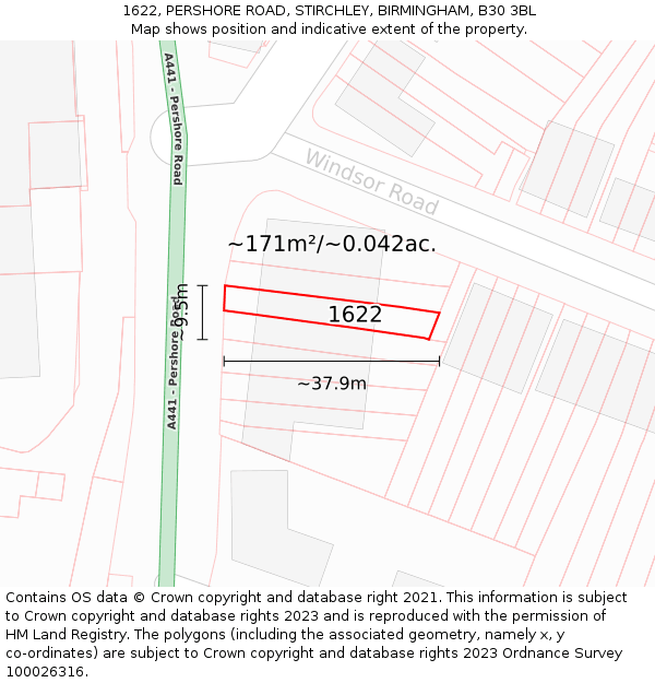 1622, PERSHORE ROAD, STIRCHLEY, BIRMINGHAM, B30 3BL: Plot and title map