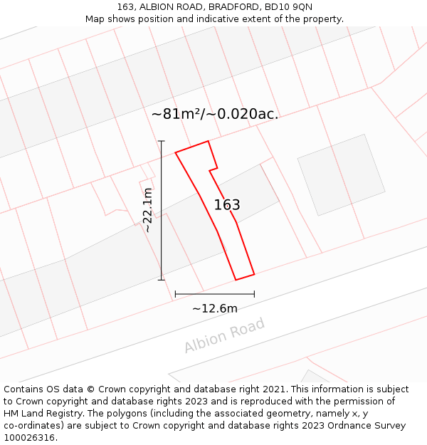 163, ALBION ROAD, BRADFORD, BD10 9QN: Plot and title map