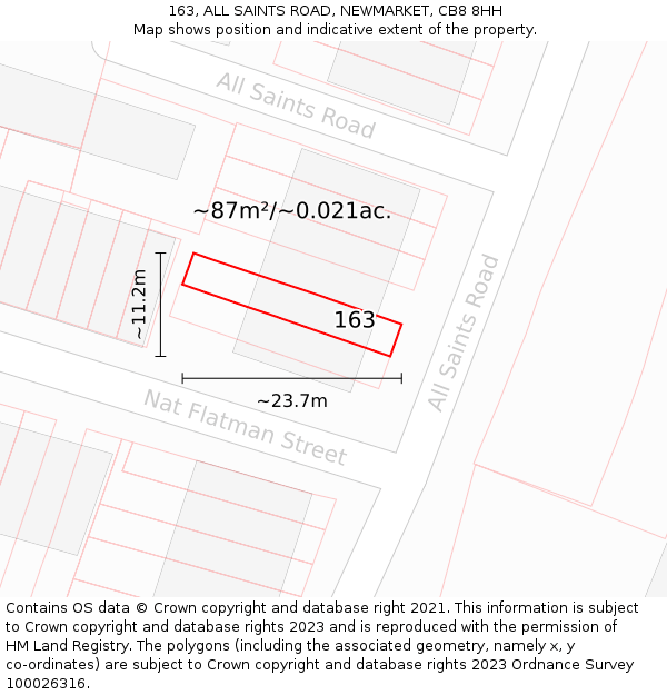 163, ALL SAINTS ROAD, NEWMARKET, CB8 8HH: Plot and title map