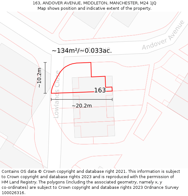 163, ANDOVER AVENUE, MIDDLETON, MANCHESTER, M24 1JQ: Plot and title map