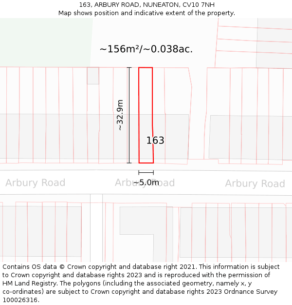 163, ARBURY ROAD, NUNEATON, CV10 7NH: Plot and title map