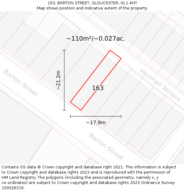 163, BARTON STREET, GLOUCESTER, GL1 4HT: Plot and title map