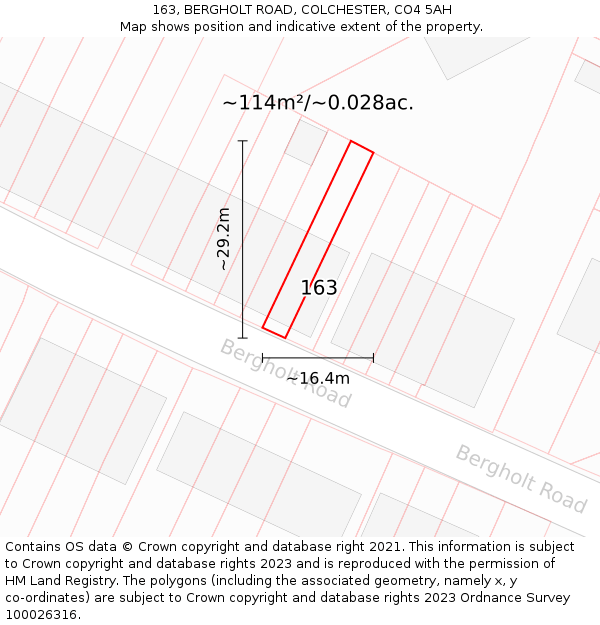 163, BERGHOLT ROAD, COLCHESTER, CO4 5AH: Plot and title map