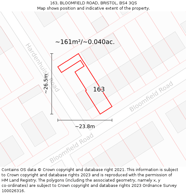 163, BLOOMFIELD ROAD, BRISTOL, BS4 3QS: Plot and title map