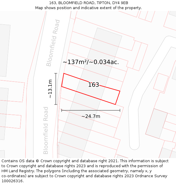 163, BLOOMFIELD ROAD, TIPTON, DY4 9EB: Plot and title map