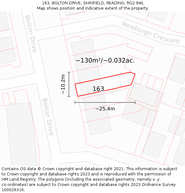 163, BOLTON DRIVE, SHINFIELD, READING, RG2 9WL: Plot and title map