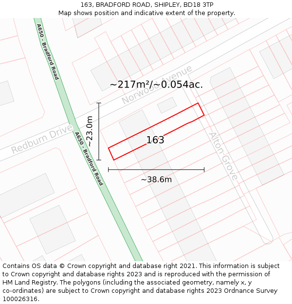 163, BRADFORD ROAD, SHIPLEY, BD18 3TP: Plot and title map