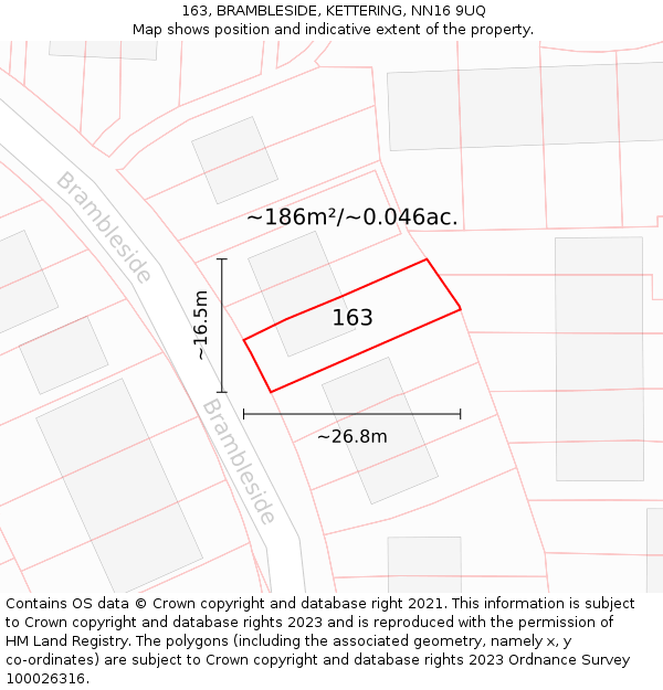 163, BRAMBLESIDE, KETTERING, NN16 9UQ: Plot and title map