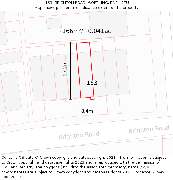 163, BRIGHTON ROAD, WORTHING, BN11 2EU: Plot and title map