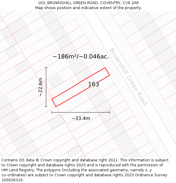 163, BROWNSHILL GREEN ROAD, COVENTRY, CV6 2AR: Plot and title map